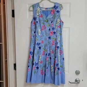 Talbots - Periwinkle Blue floral pleated cotton tea dress